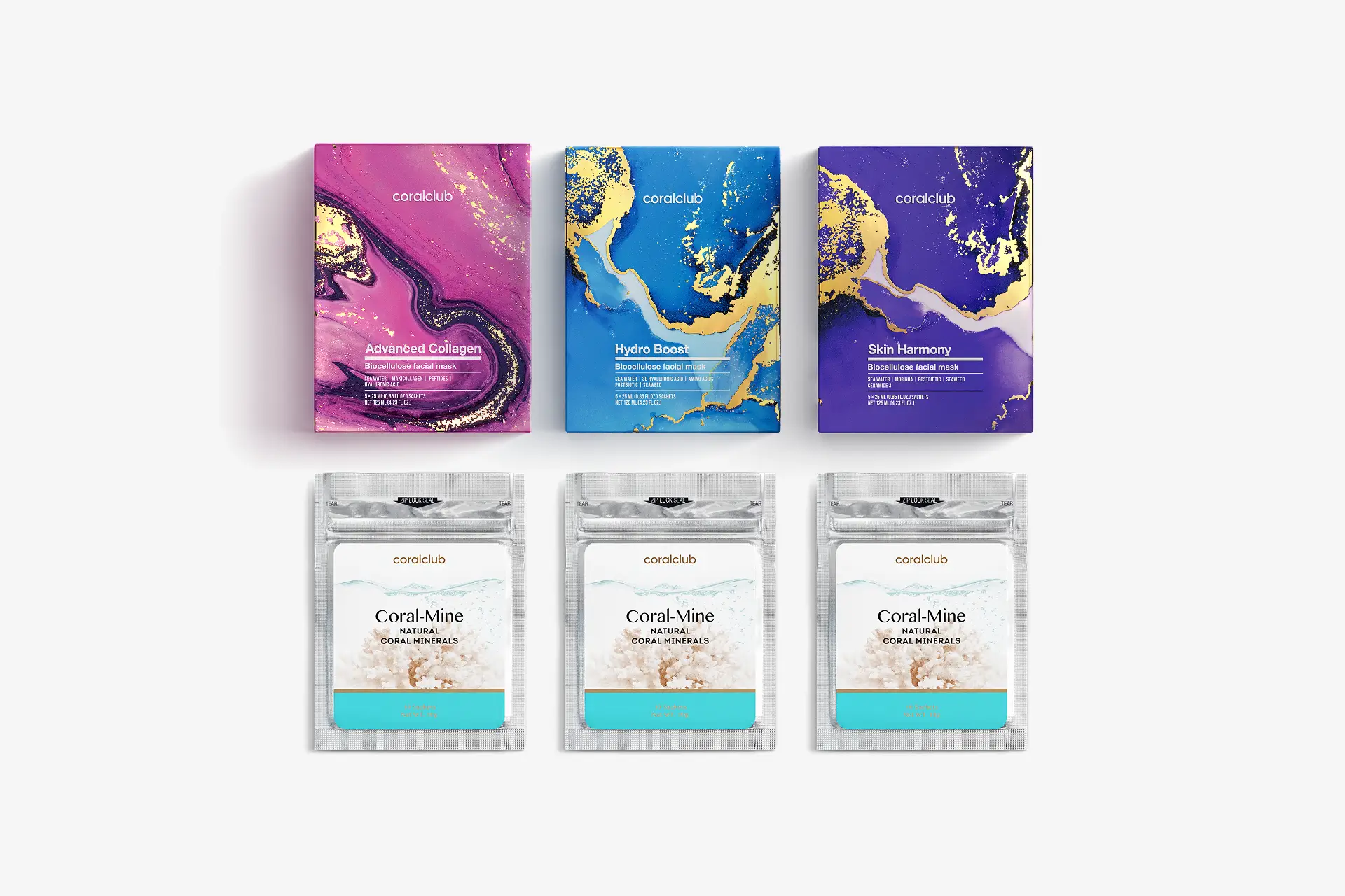 Advanced Collagen+Hydro Boost+Skin Harmony, 25 мл (5 саше*3) + Coral-Mine, 30 саше по 1 г